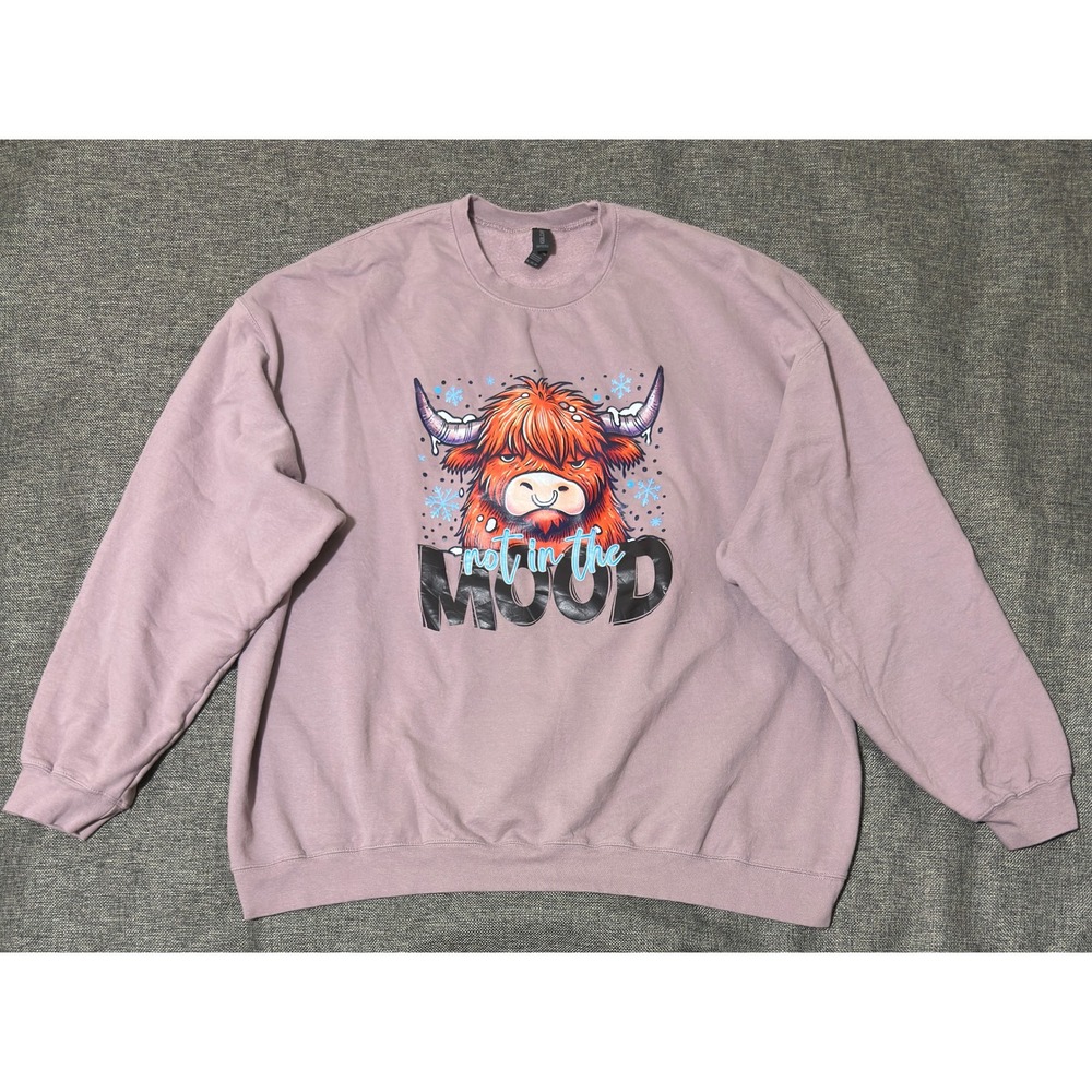 Gildan Unisex 4XL Sweatshirt Highland Cow Not In The Mood Purple